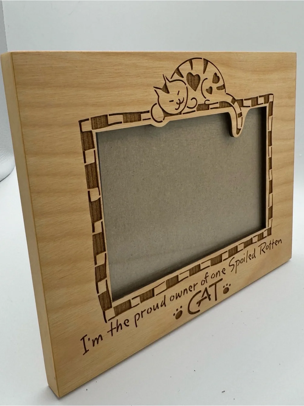Vintage Wood Cat Picture Frame 4x6 Spoiled Rotten Engraved Laser Cut Pet Kitten